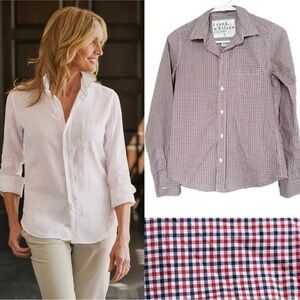 Frank & Eileen Barry Woven Italy Cotton Red Navy Shirt XS